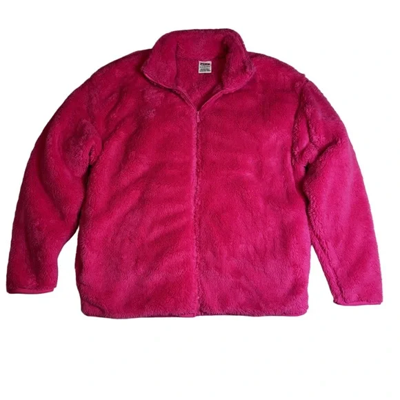 PINK Victoria's Secret Fuzzy Fleece Jacket Size XS Hot Pink Fleece Zip Up NWOT - Picture 3 of 11